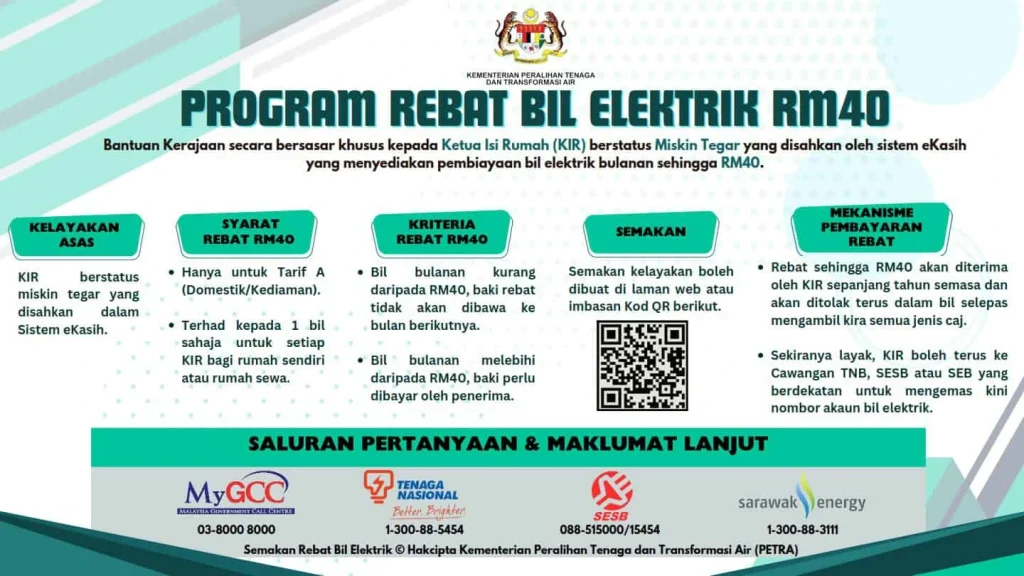 rebat bil elektrik rm40