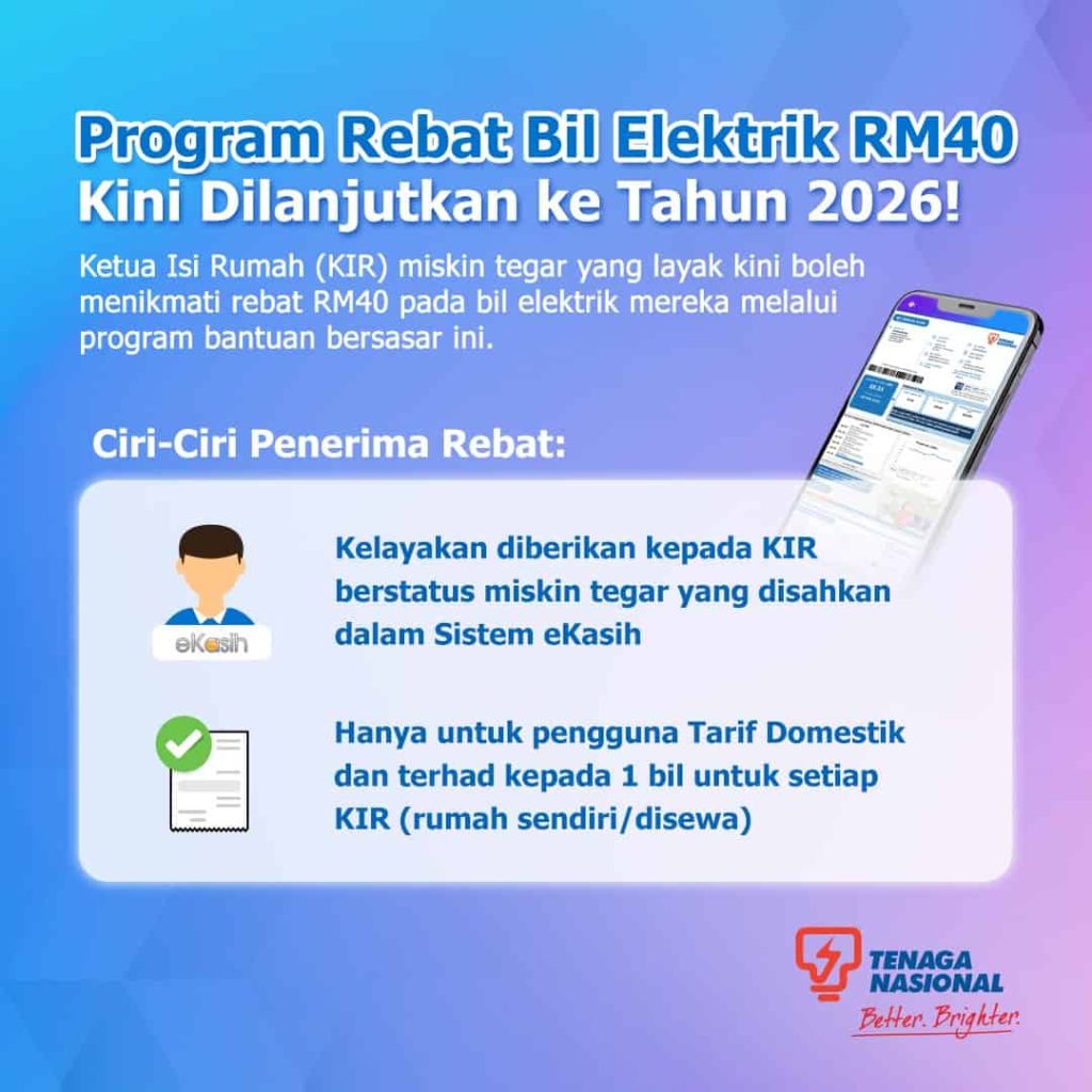 kelayakan rebat bil elektrik rm40
